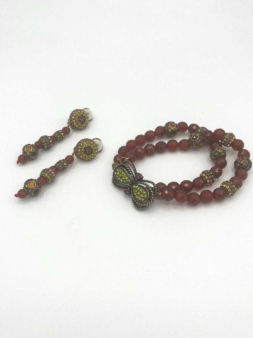 Heidi Daus Signed Crystal Faceted Glass Beaded Bracelet and Drop Earring - Picture 3 of 6